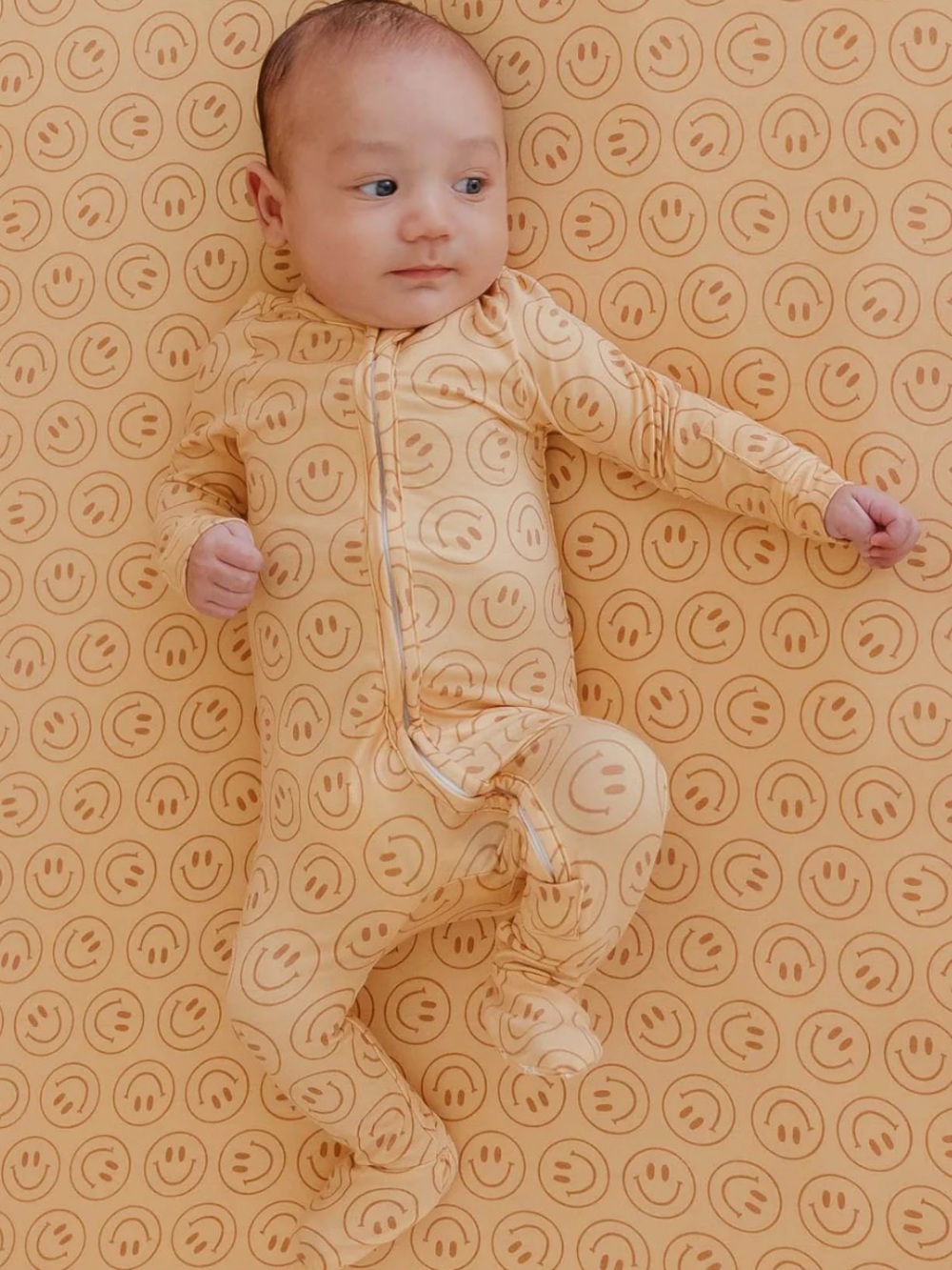 Zip-Up Footie Pajama in Orange Smiley Print